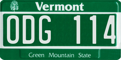 VT license plate ODG114