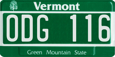 VT license plate ODG116