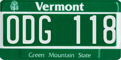 VT license plate ODG118