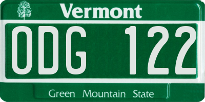VT license plate ODG122