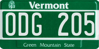 VT license plate ODG205