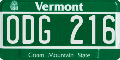 VT license plate ODG216