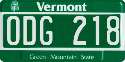 VT license plate ODG218