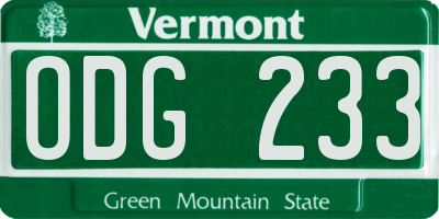 VT license plate ODG233