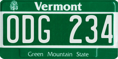 VT license plate ODG234