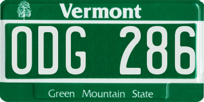 VT license plate ODG286