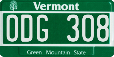 VT license plate ODG308