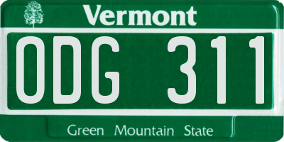 VT license plate ODG311