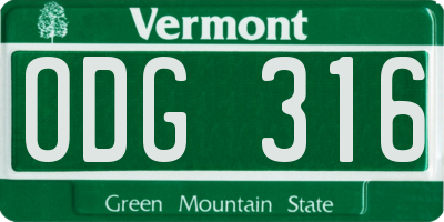 VT license plate ODG316