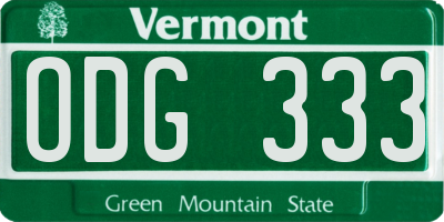 VT license plate ODG333