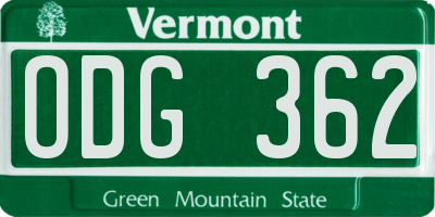 VT license plate ODG362