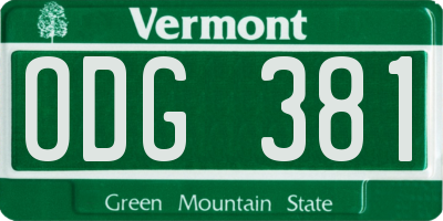 VT license plate ODG381