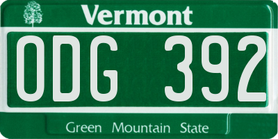 VT license plate ODG392