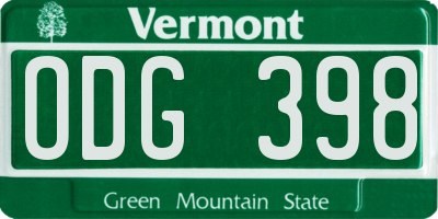 VT license plate ODG398