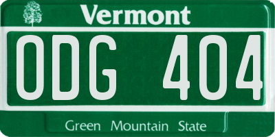 VT license plate ODG404