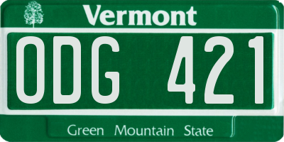 VT license plate ODG421