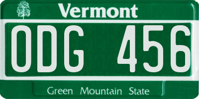 VT license plate ODG456