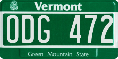 VT license plate ODG472