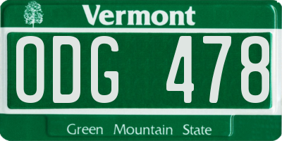 VT license plate ODG478