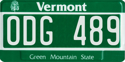VT license plate ODG489