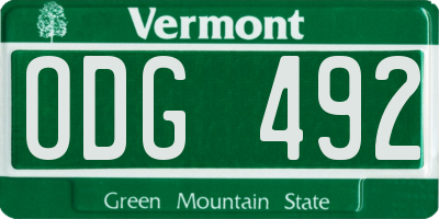 VT license plate ODG492