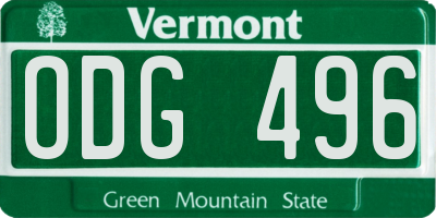 VT license plate ODG496