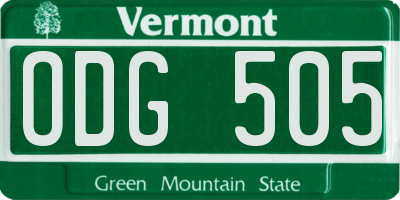 VT license plate ODG505