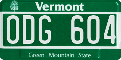 VT license plate ODG604