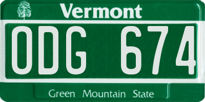 VT license plate ODG674