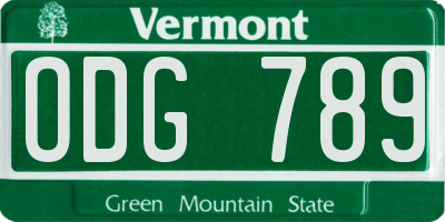VT license plate ODG789