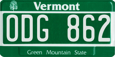 VT license plate ODG862