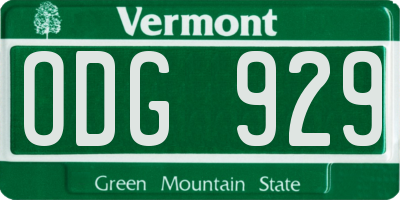 VT license plate ODG929