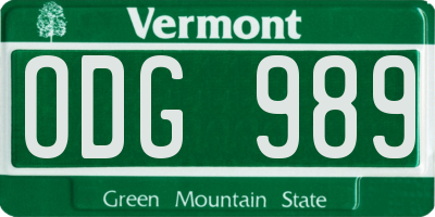VT license plate ODG989
