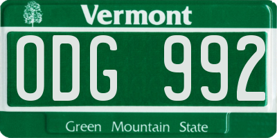 VT license plate ODG992