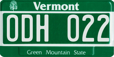 VT license plate ODH022