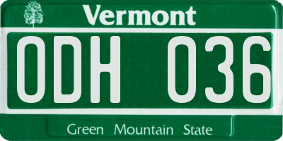 VT license plate ODH036