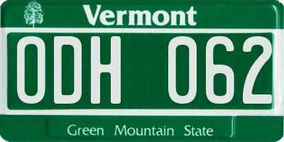 VT license plate ODH062