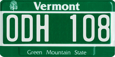 VT license plate ODH108