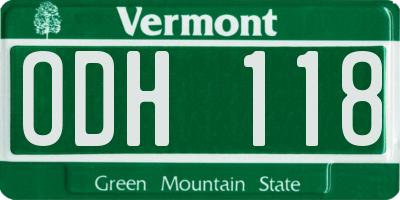 VT license plate ODH118