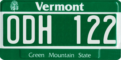 VT license plate ODH122