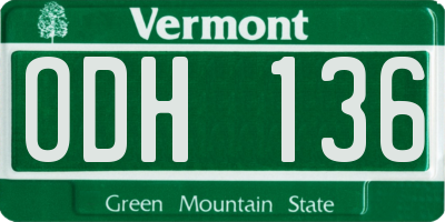 VT license plate ODH136