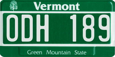 VT license plate ODH189