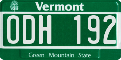 VT license plate ODH192