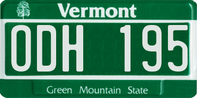 VT license plate ODH195
