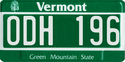 VT license plate ODH196