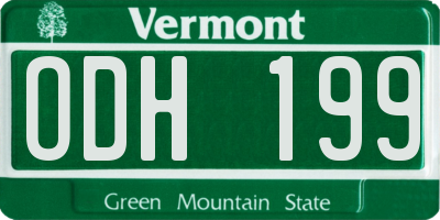 VT license plate ODH199