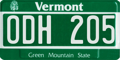VT license plate ODH205