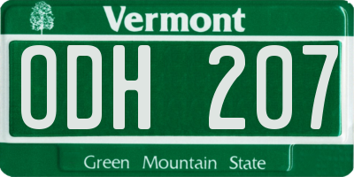 VT license plate ODH207