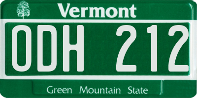 VT license plate ODH212