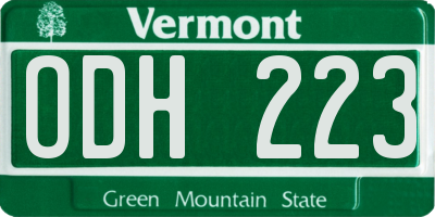 VT license plate ODH223